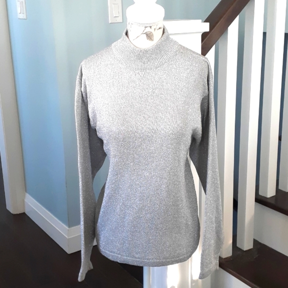 + Come On metallic silver mock neck sweater